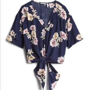 Floral front tie shirt